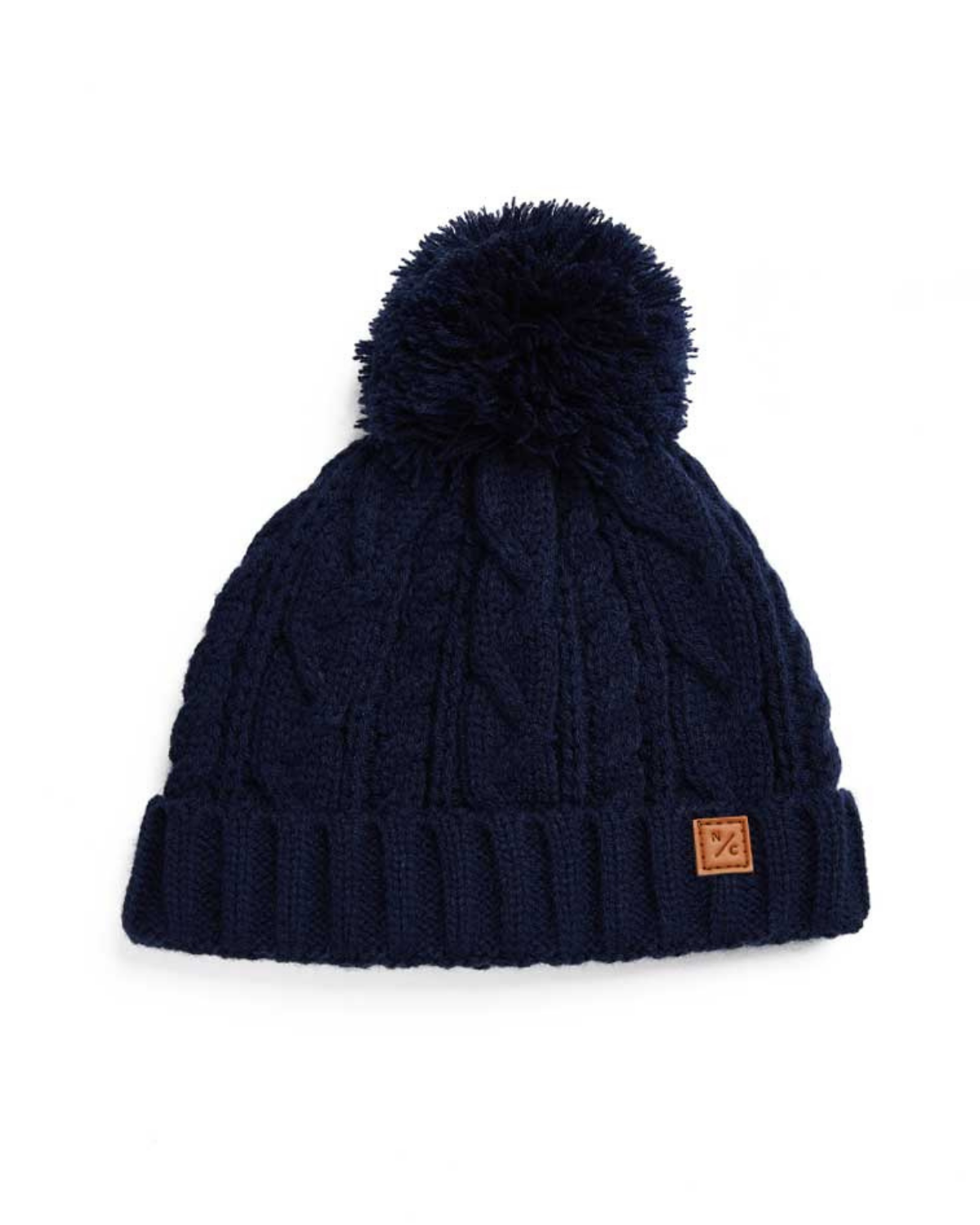 Classic Cable Knit Pom Pom Hat in Navy