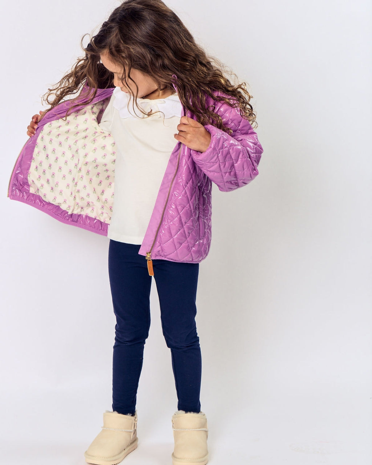 Kids Puffer Jacket in Hi-Gloss Pink Lavender
