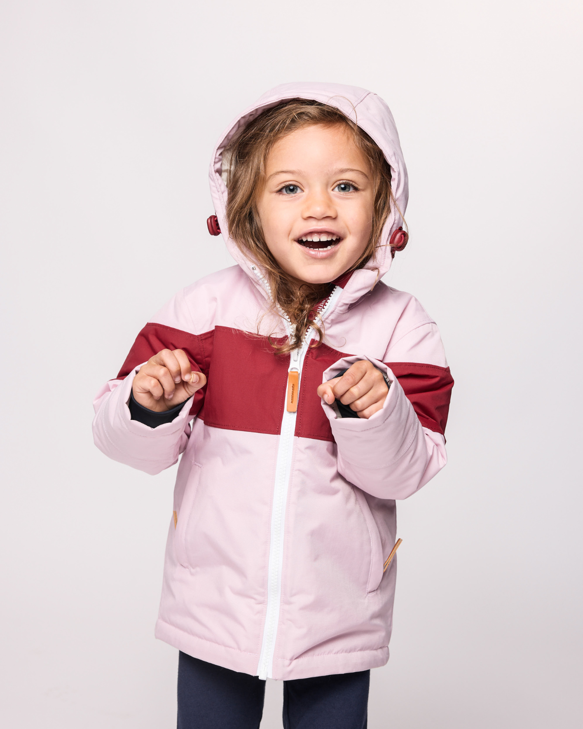 Kids Ballerina Pink Winter Coat with Red Rugby Stripe