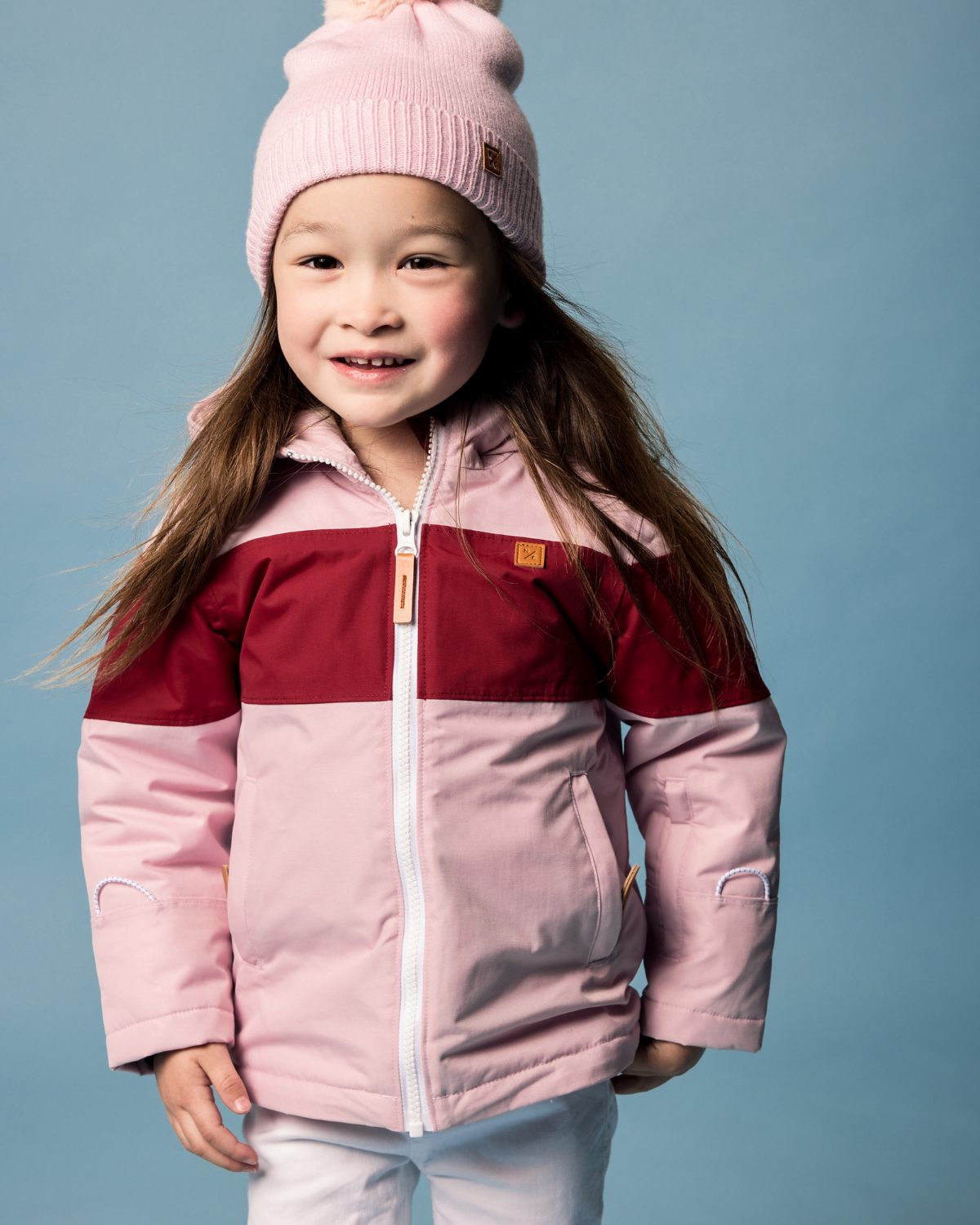 Kids Ballerina Pink Winter Coat with Red Rugby Stripe
