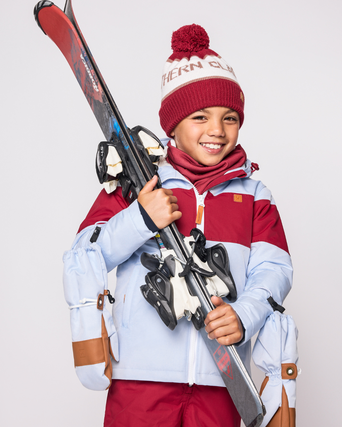 Kids Cloud Blue Winter Coat with Red Rugby Stripe