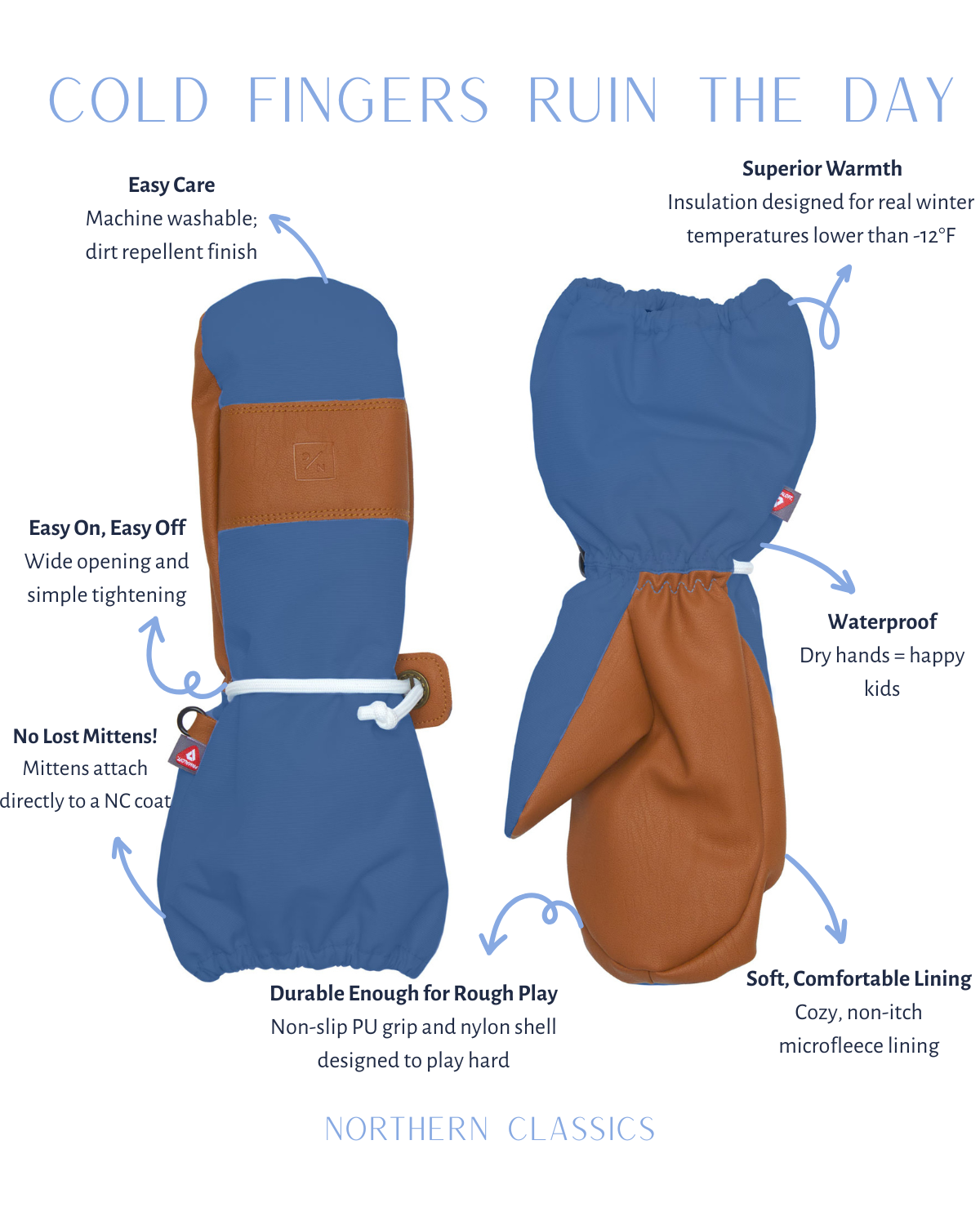 Kids Mountain Blue Waterproof Ski Mitten