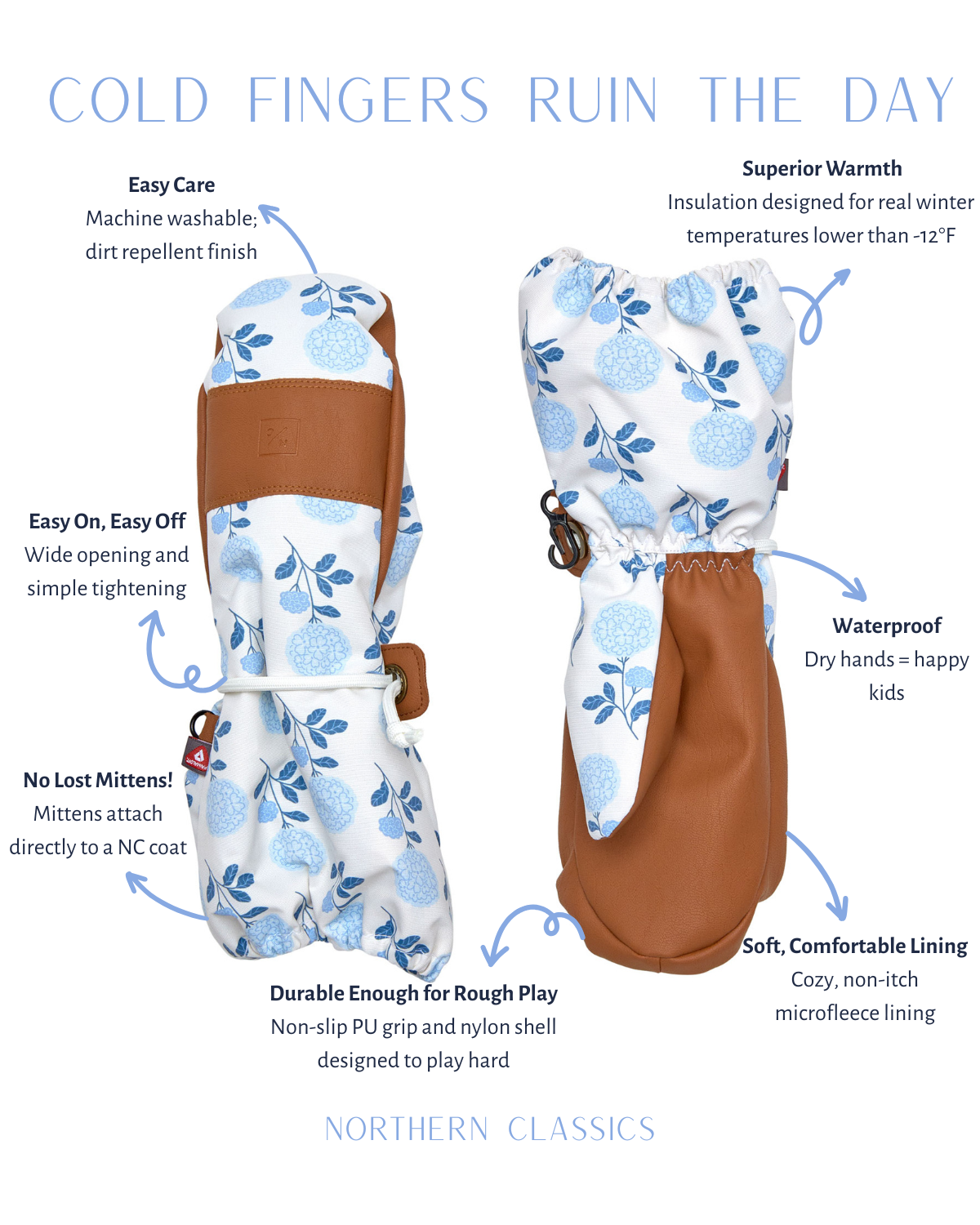 Kids Hydrangea Waterproof Ski Mitten