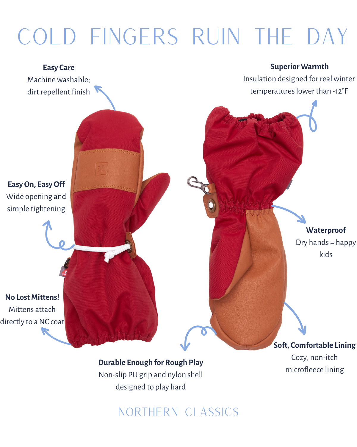 Kids Heritage Red Waterproof Ski Mitten