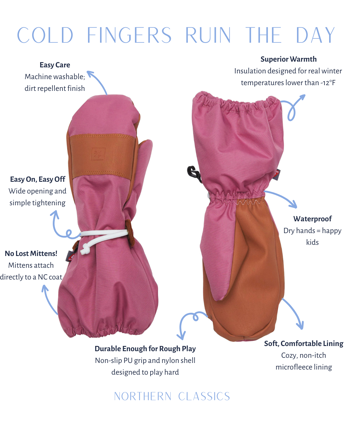 Kids Rose Pink Waterproof Ski Mitten