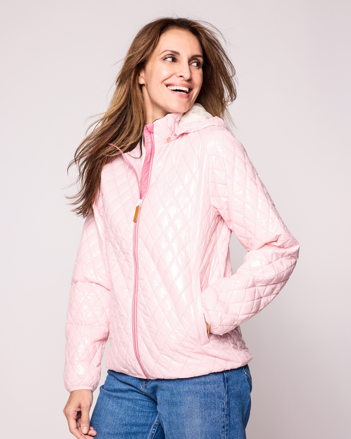 Women's Hi-Gloss Ballerina Pink Quilted Puffer Jacket