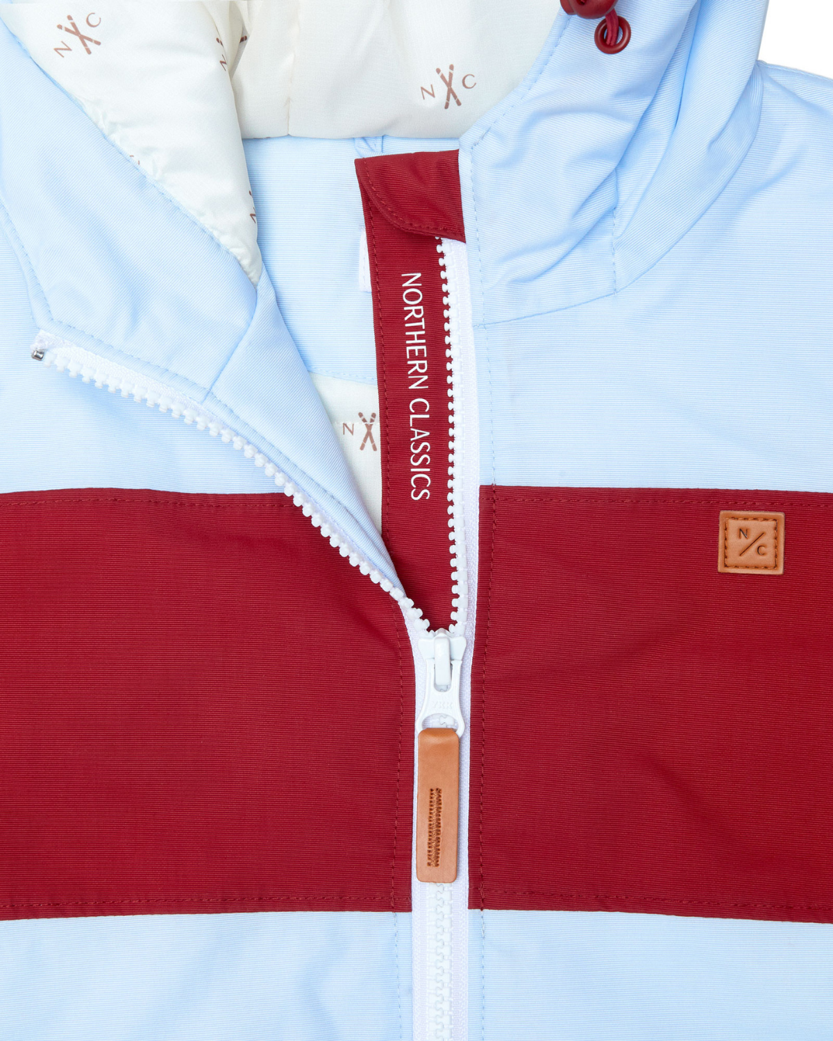 Kids Cloud Blue Winter Coat with Red Rugby Stripe