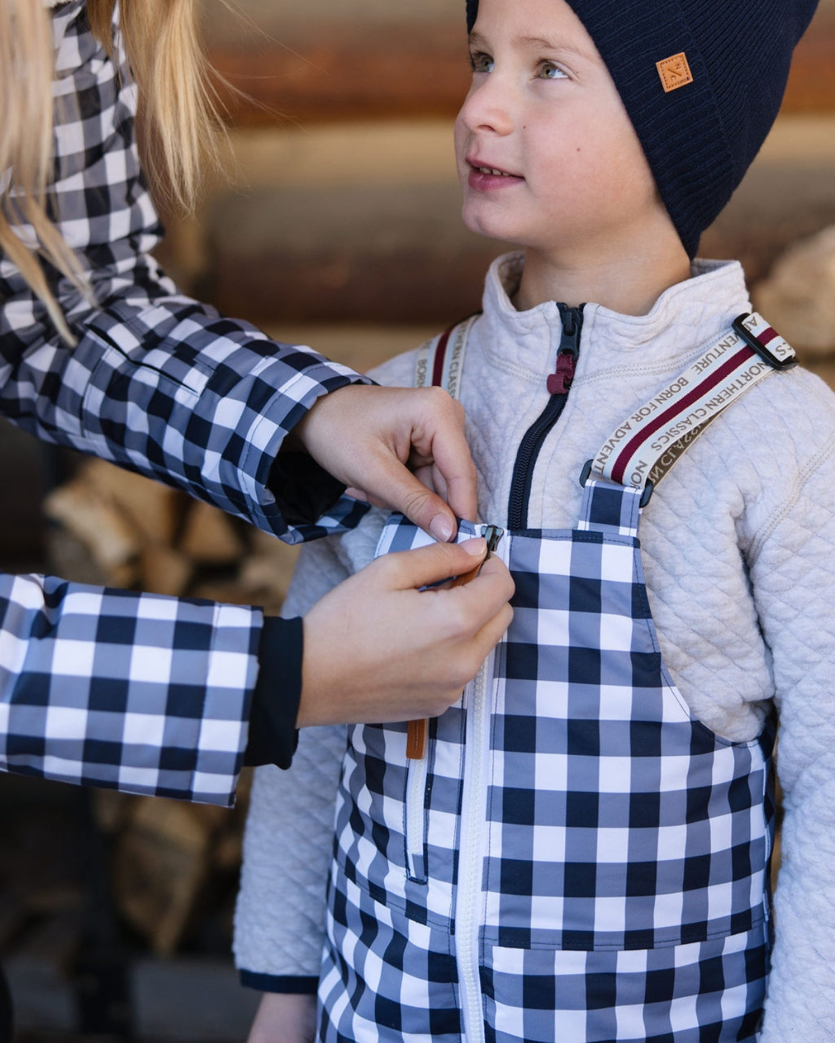 Kids Snow Pant in Navy Gingham