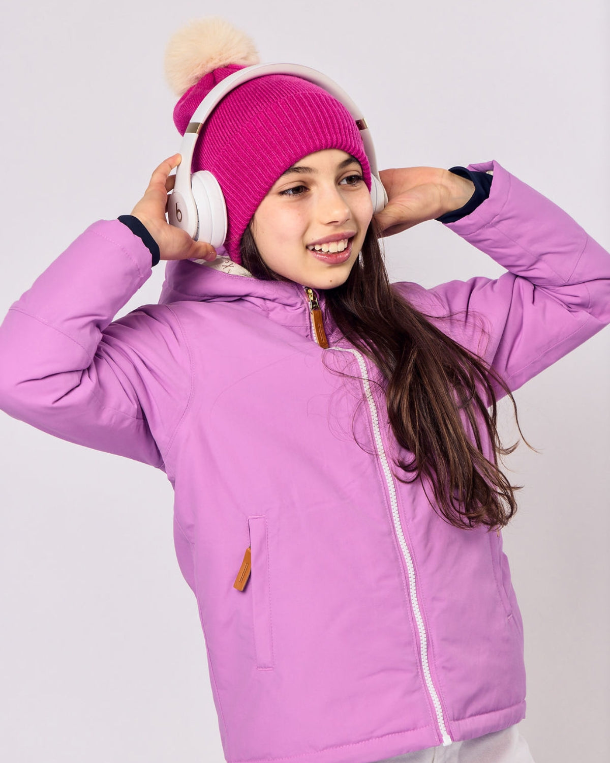 Knit Pom Hat in Hot Pink