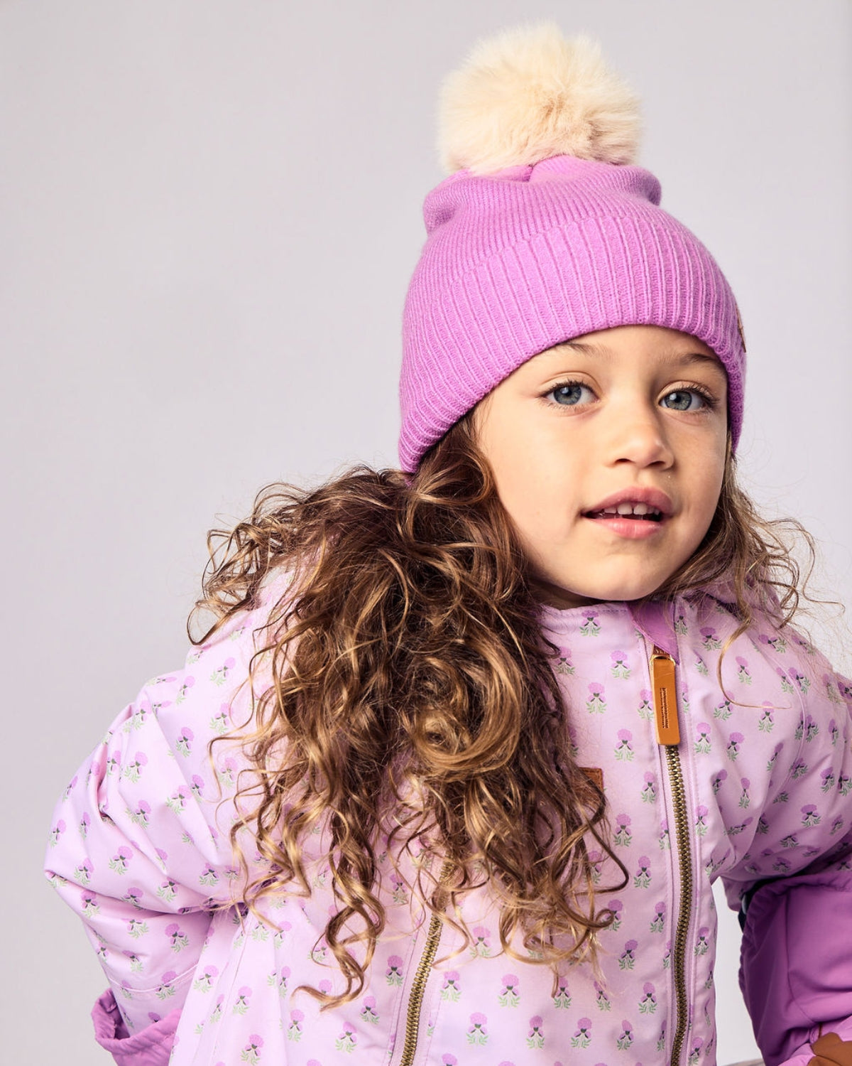 Knit Pom Hat in Pink Lavender