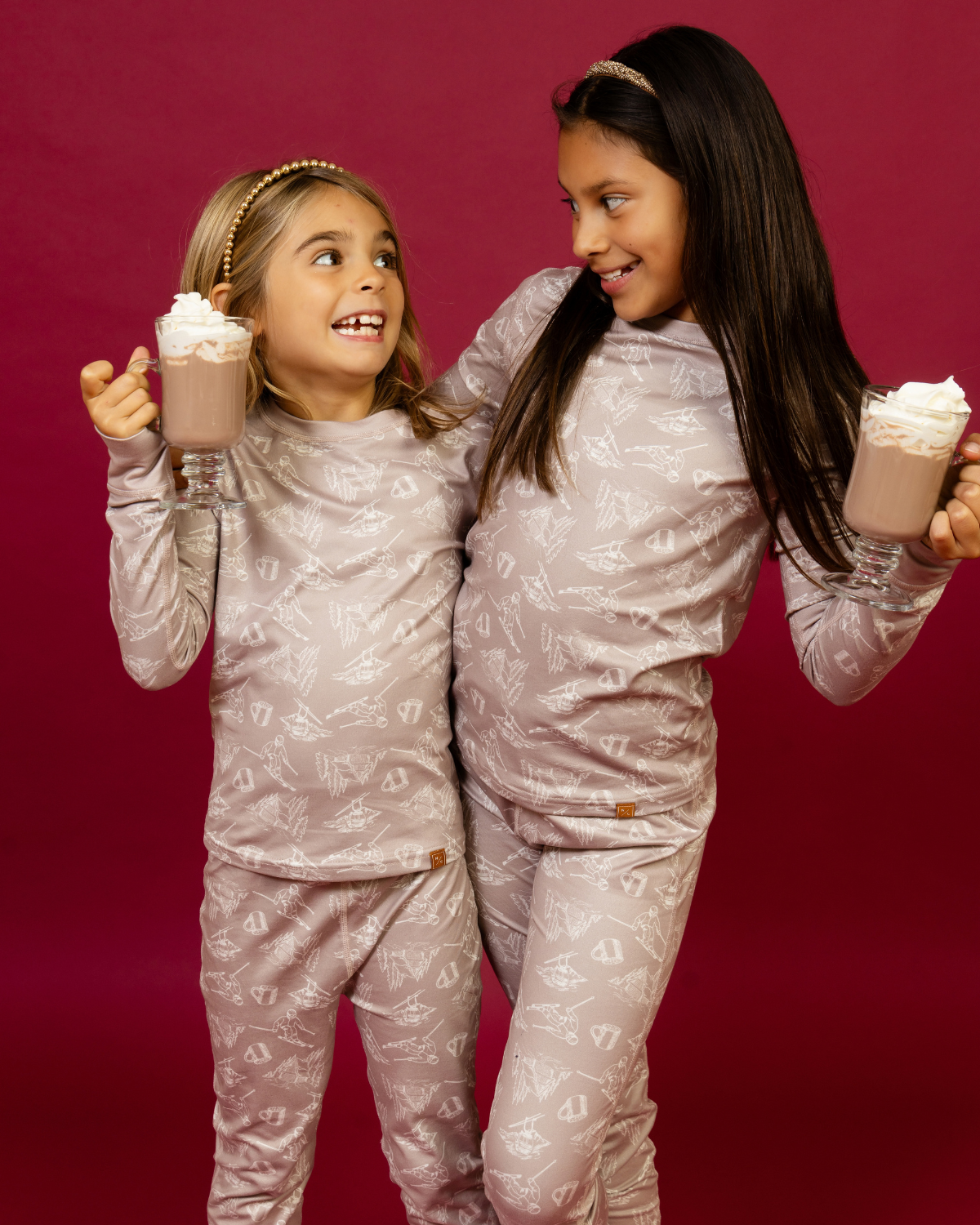 Kids Base Layer Set in Soft Brown Toile