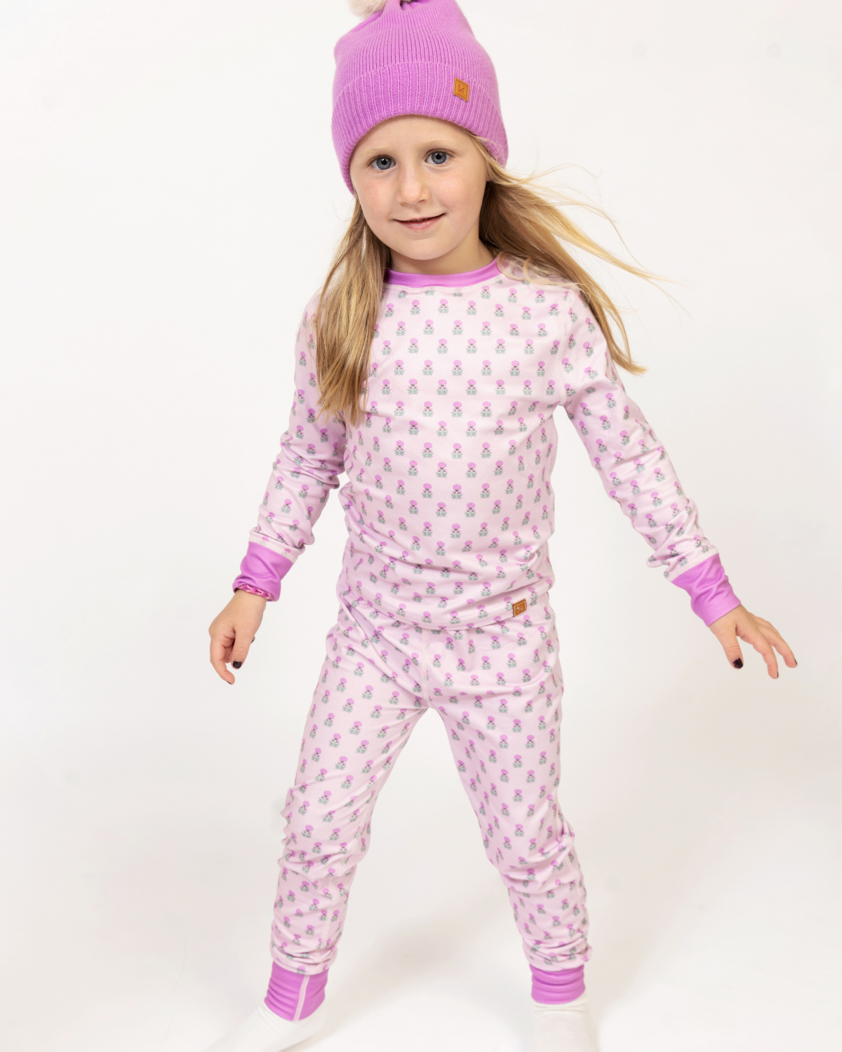 Kids Base Layer Set in Pink Marigold