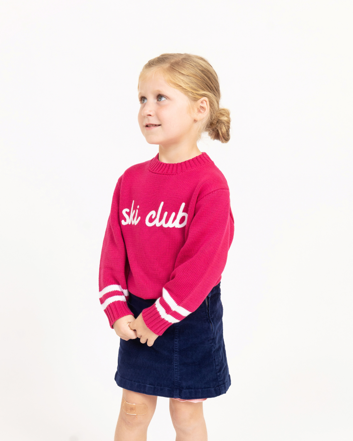 Kids Ski Club Sweater in Hot Pink