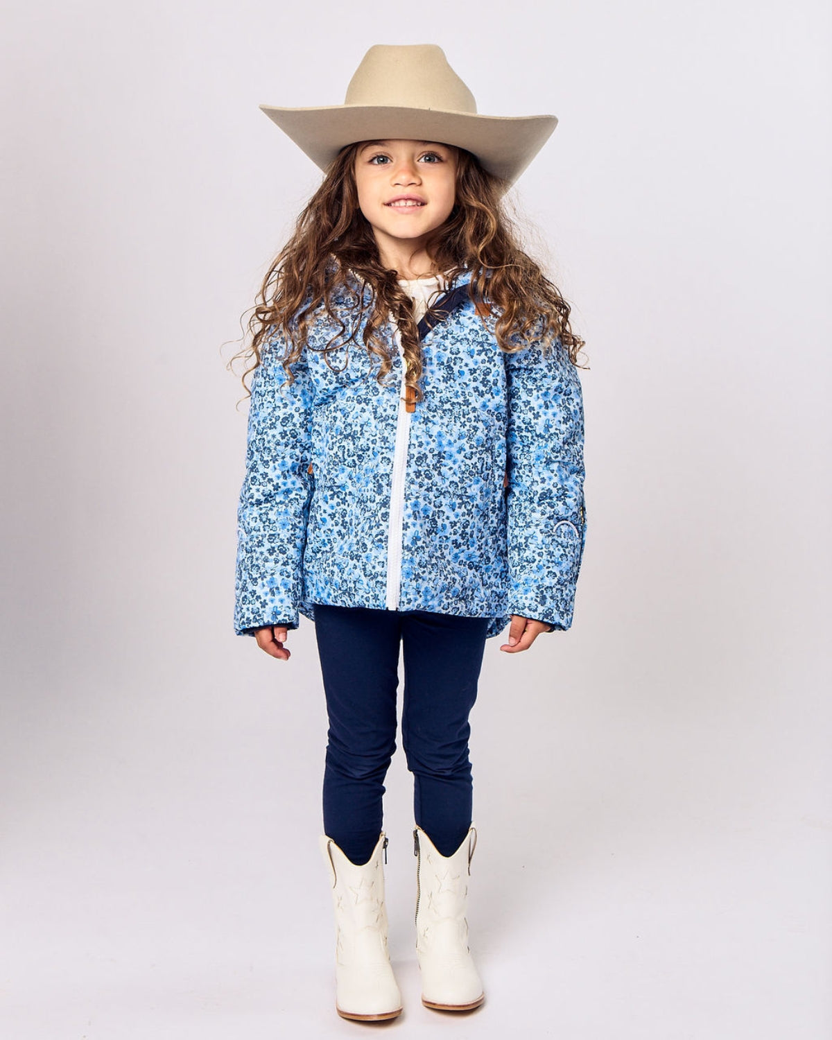 Kids Winter Coat in Blue Ditsy Floral