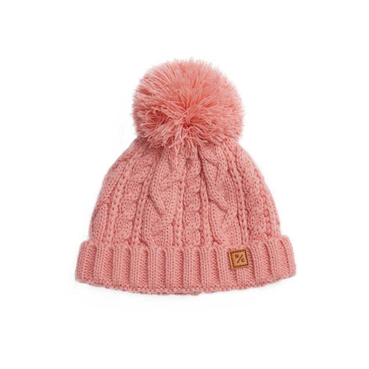 Classic Cable Knit Pom Pom Hat in New England Red