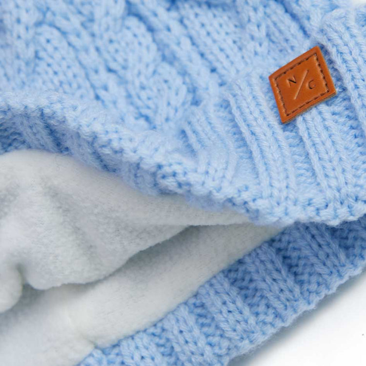 Classic Cable Knit Pom Pom Hat in Sky Blue