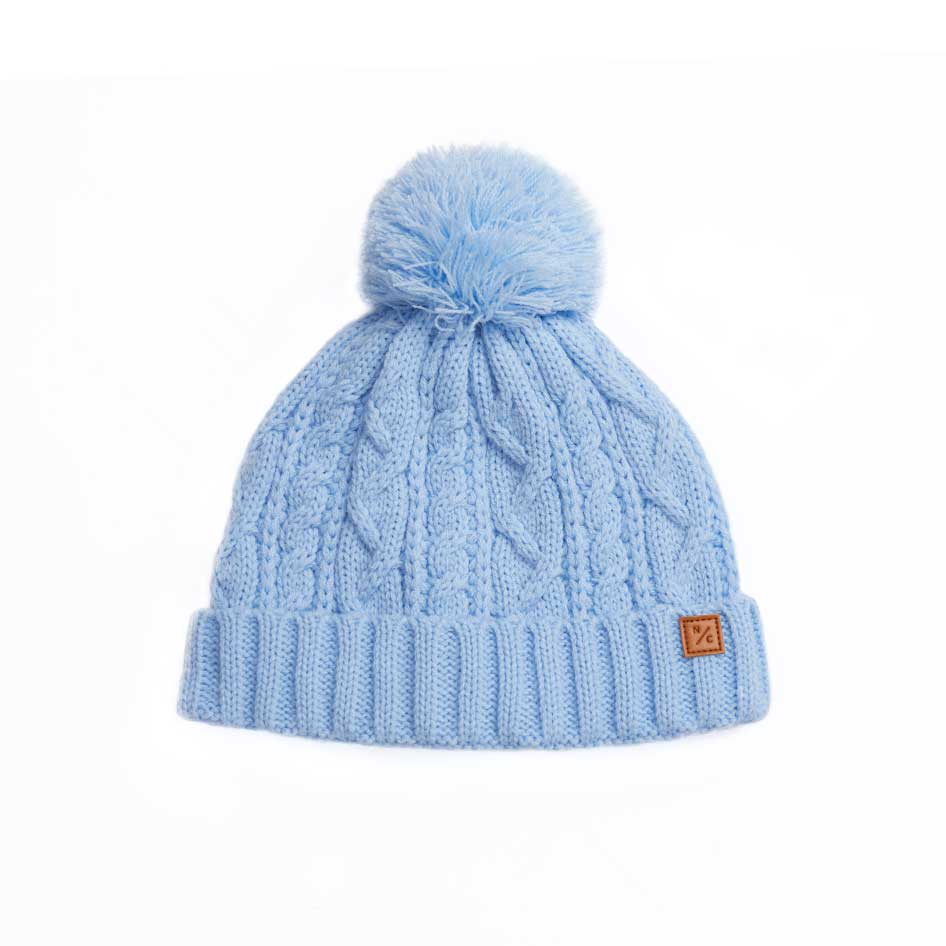 Pom Pom Envy Double Cable Blue Pom Pom Hat