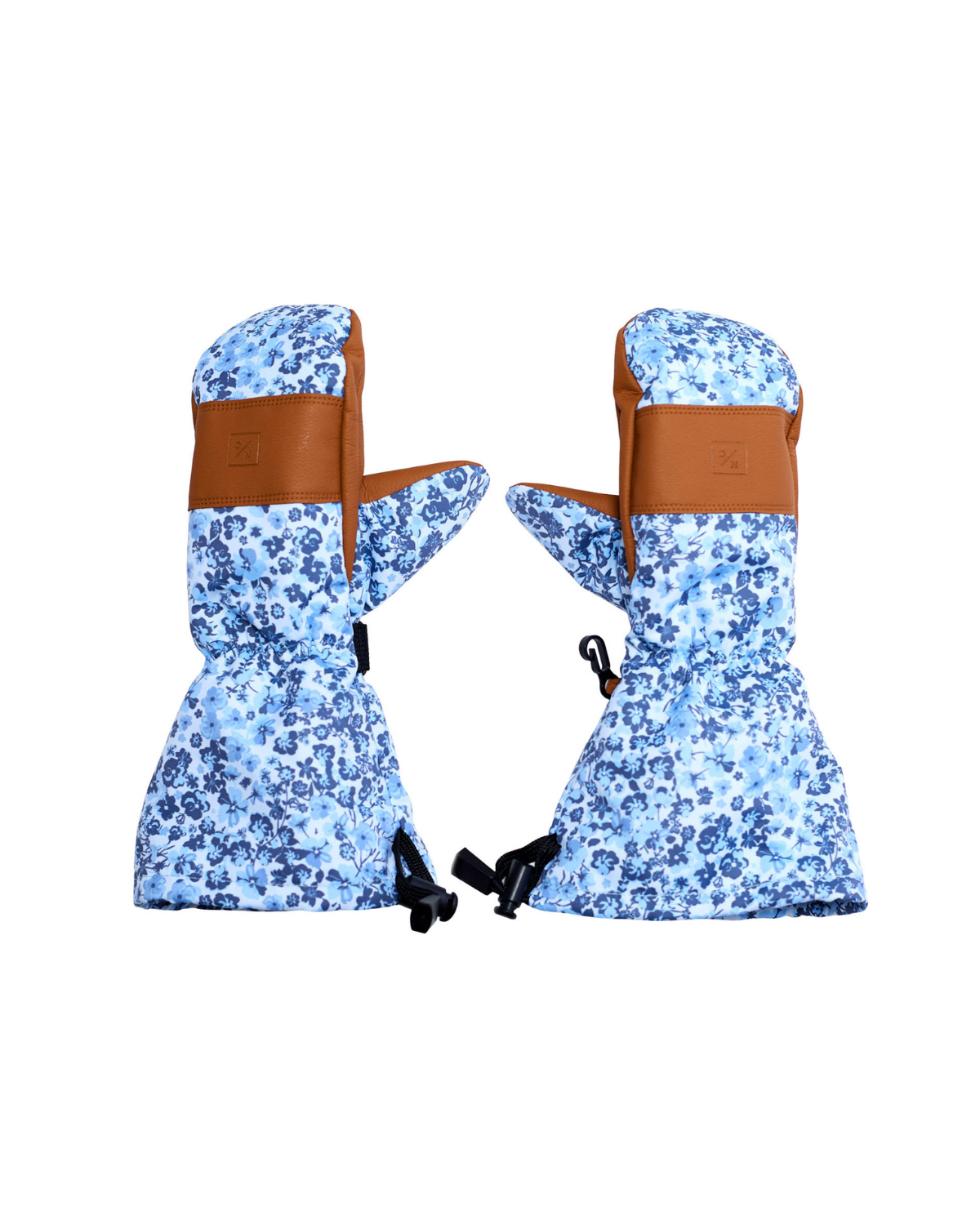 Kids Waterproof Ski Mitten in Blue Ditsy Floral