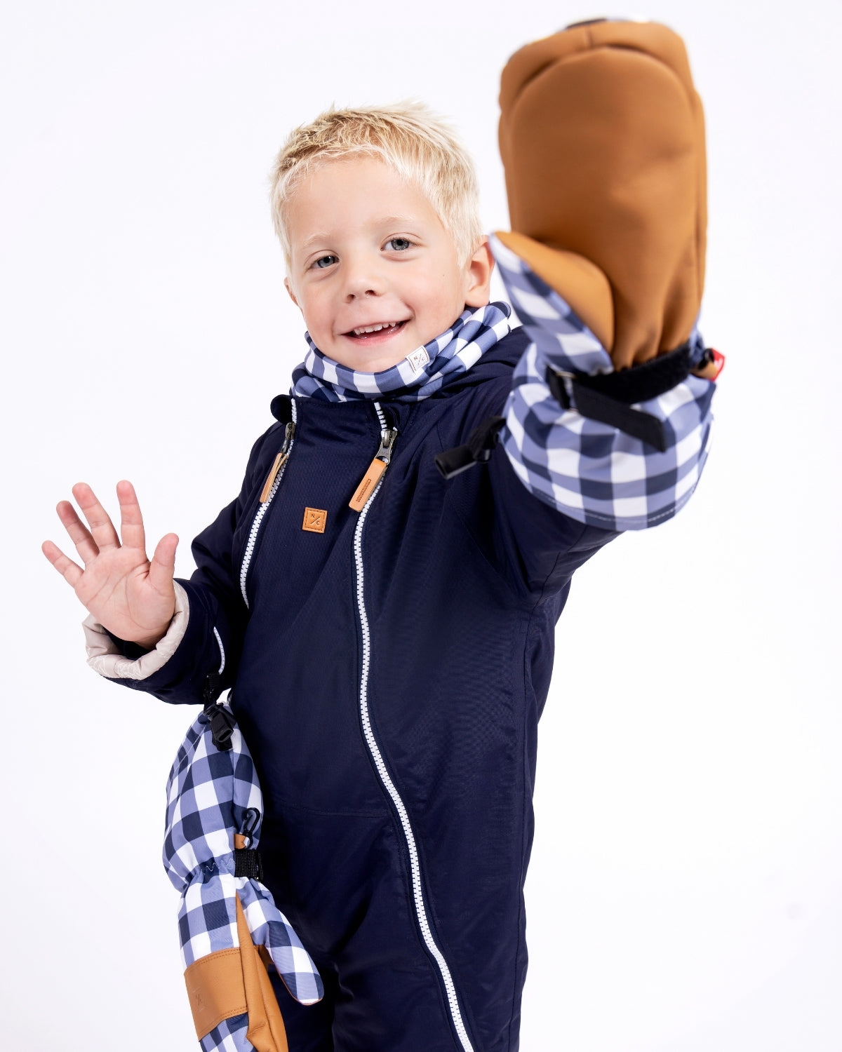 Kids Waterproof Mitten in Navy Gingham