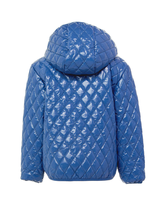 Kids Shiny Mountain Blue Quilted Puffer Jacket