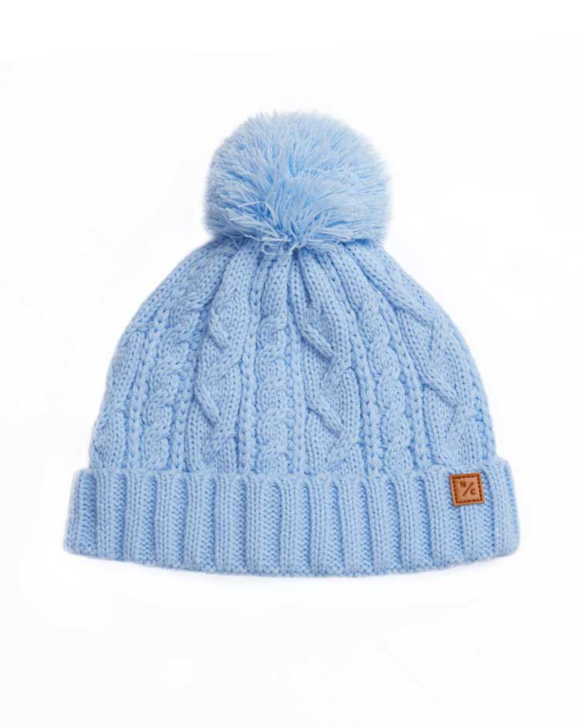 Classic Cable Knit Pom Pom Hat in Sky Blue