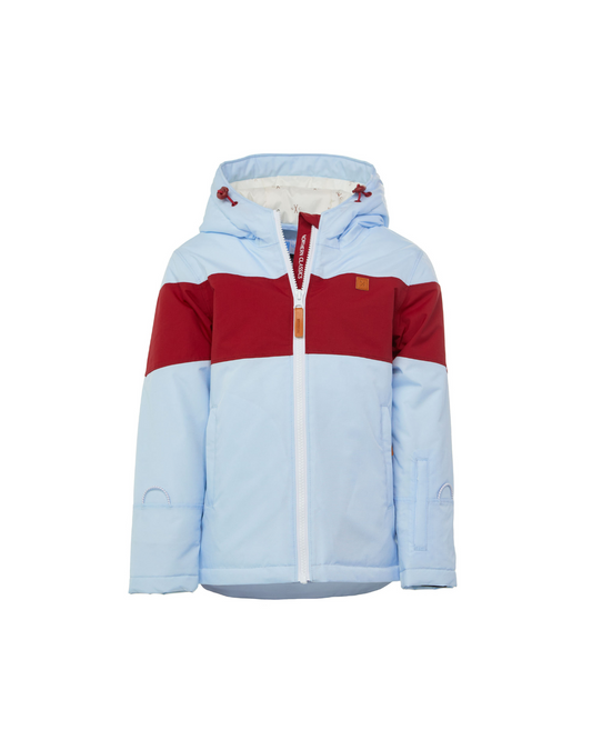 Kids Cloud Blue Winter Coat with Red Rugby Stripe