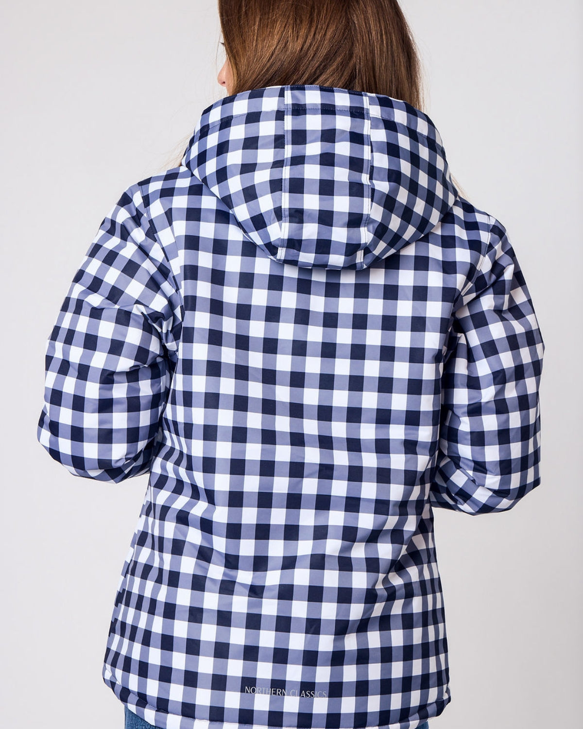 Women's Winter Coat in Navy Gingham