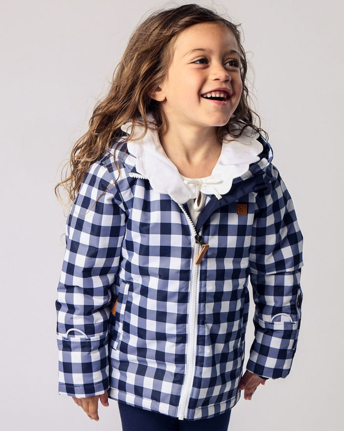 Kids Winter Coat in Navy Gingham