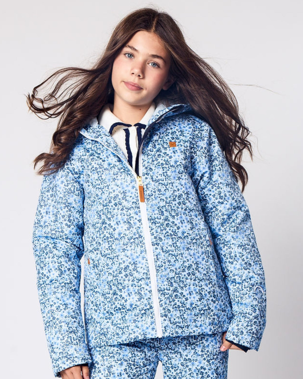 Kids Winter Coat in Blue Ditsy Floral
