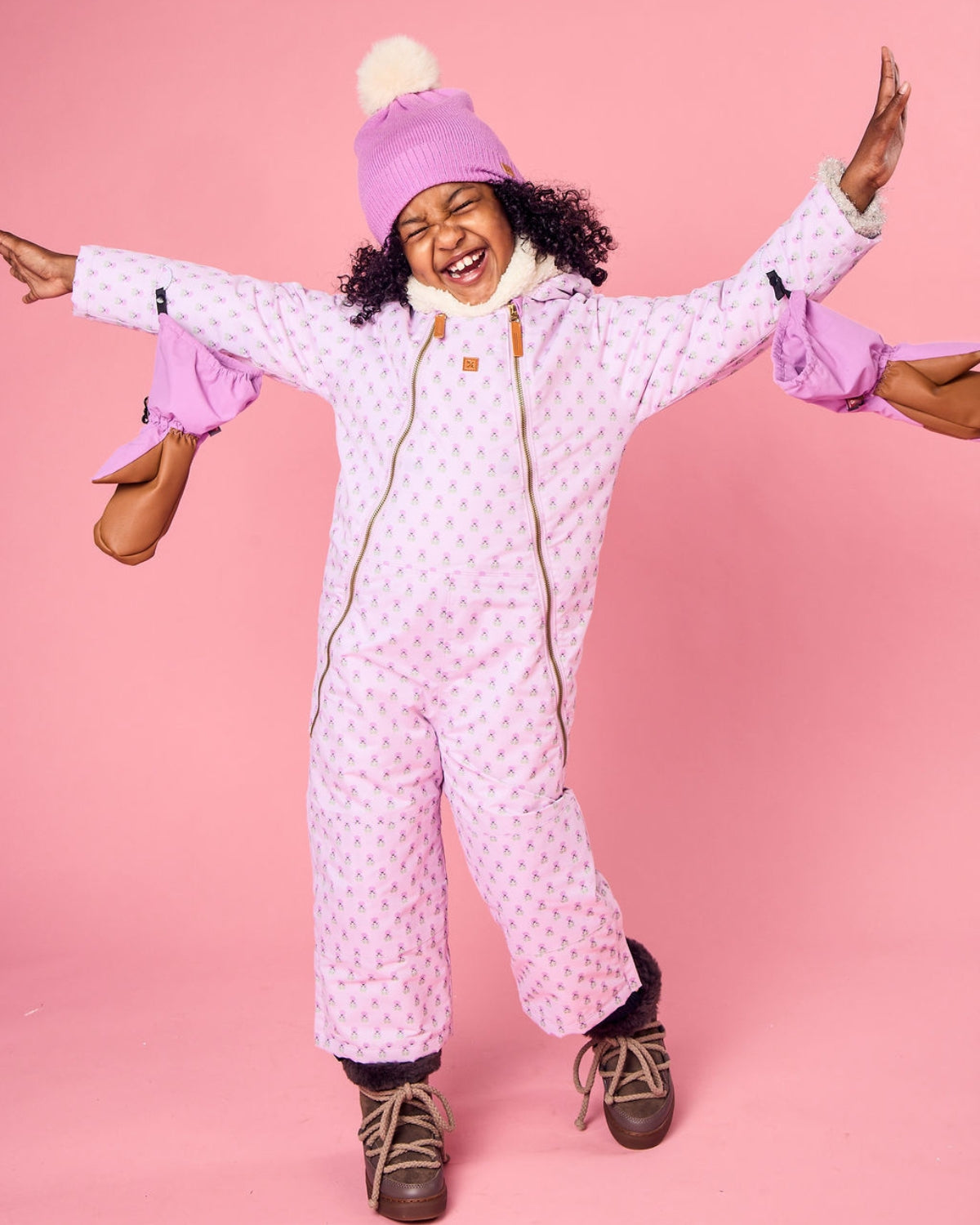 Kids Snowsuit in Pink Marigold