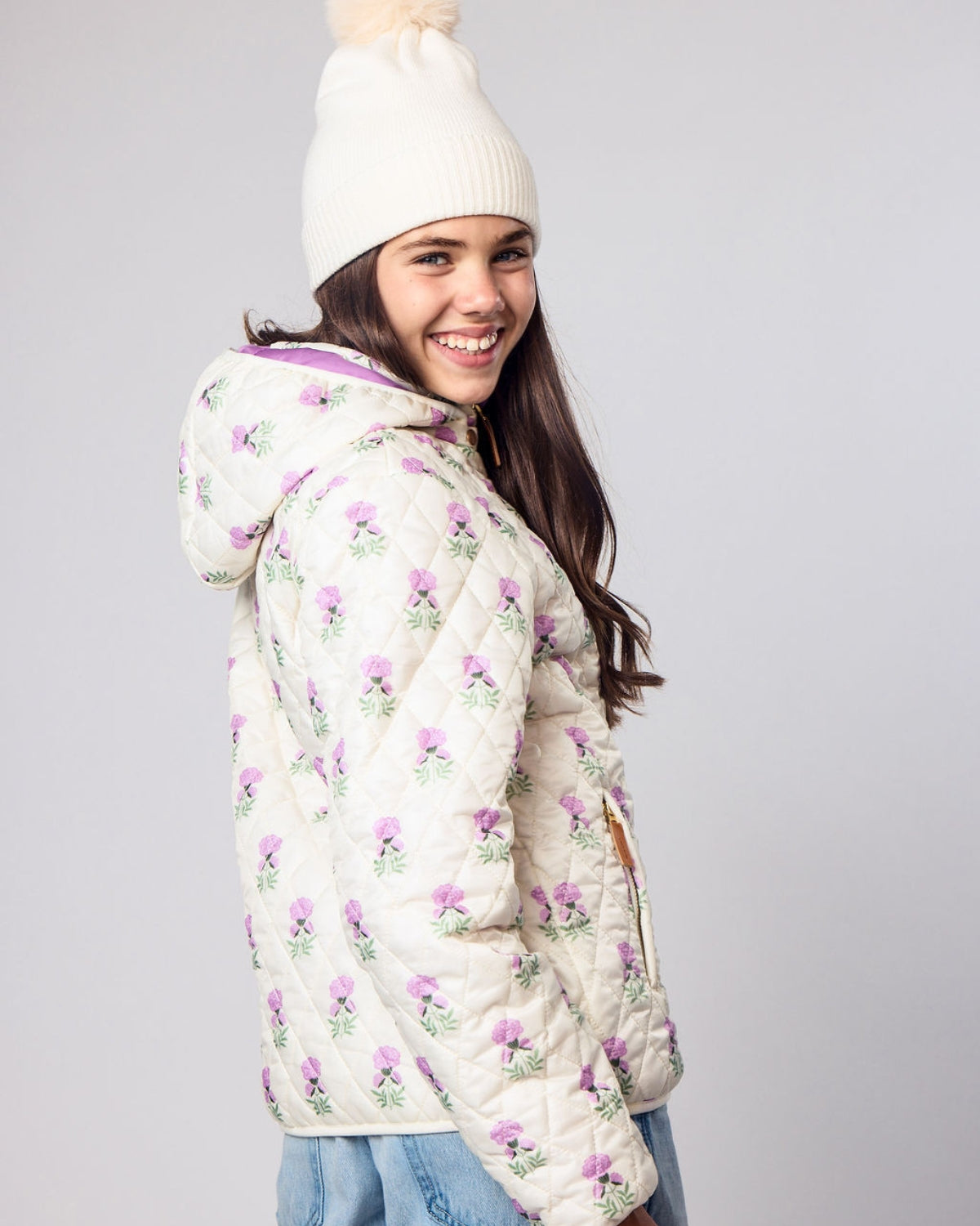 Kids Puffer Jacket in Winter White Marigold