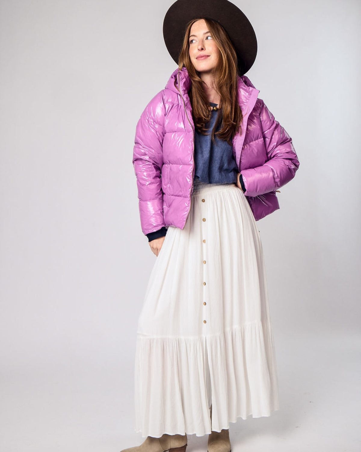 Women's Ultra Puff Coat in Hi-Gloss Pink Lavender