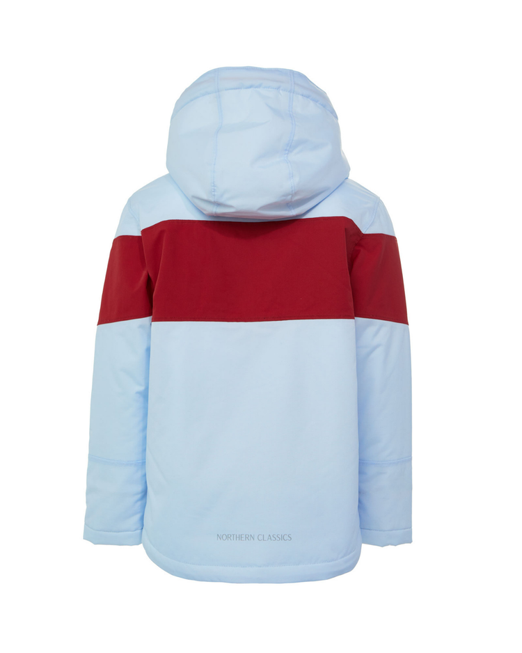 Kids Cloud Blue Winter Coat with Red Rugby Stripe