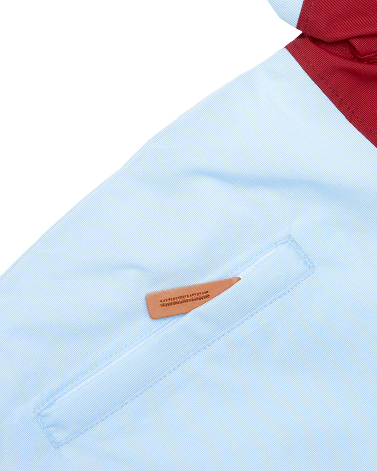 Kids Cloud Blue Winter Coat with Red Rugby Stripe