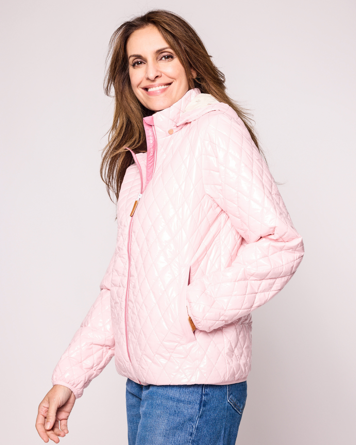 Women's Hi-Gloss Ballerina Pink Quilted Puffer Jacket