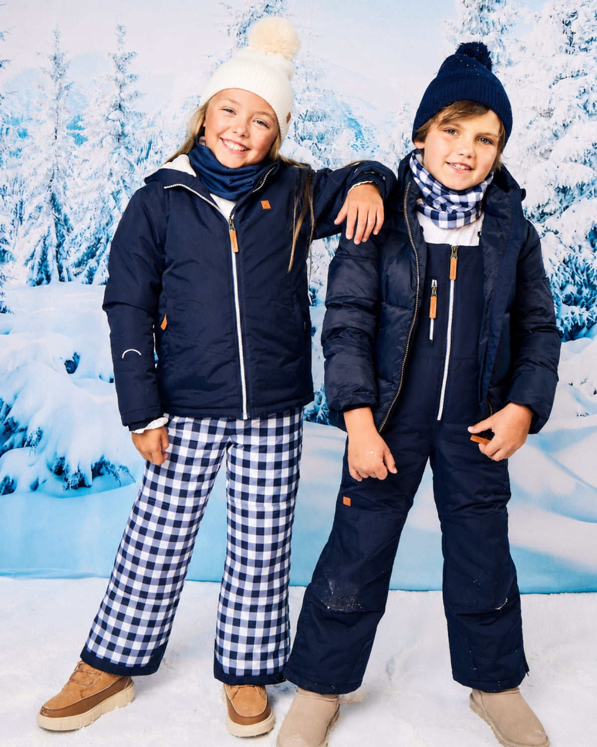 Kids Snow Pant in Navy Gingham