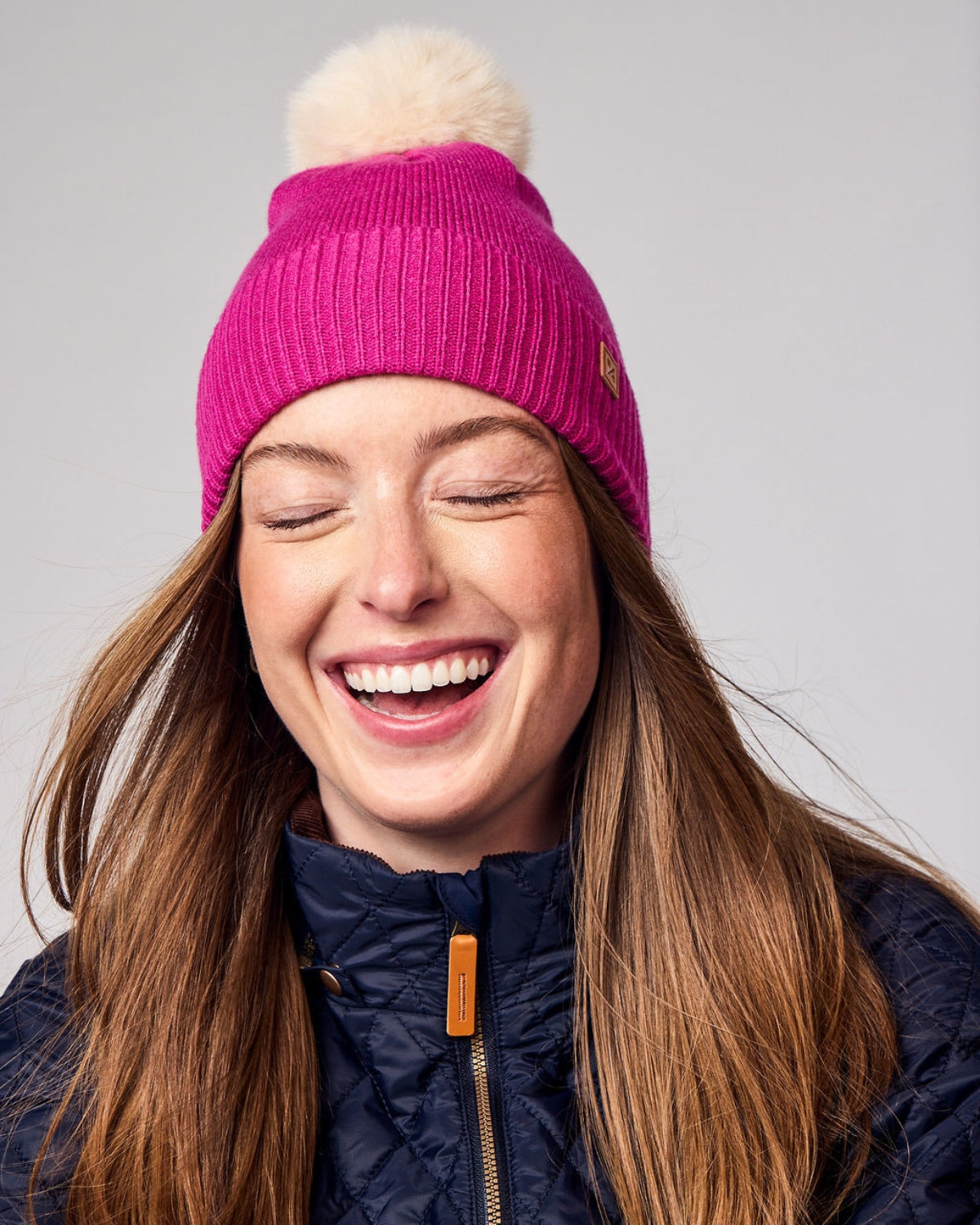 Knit Pom Hat in Hot Pink