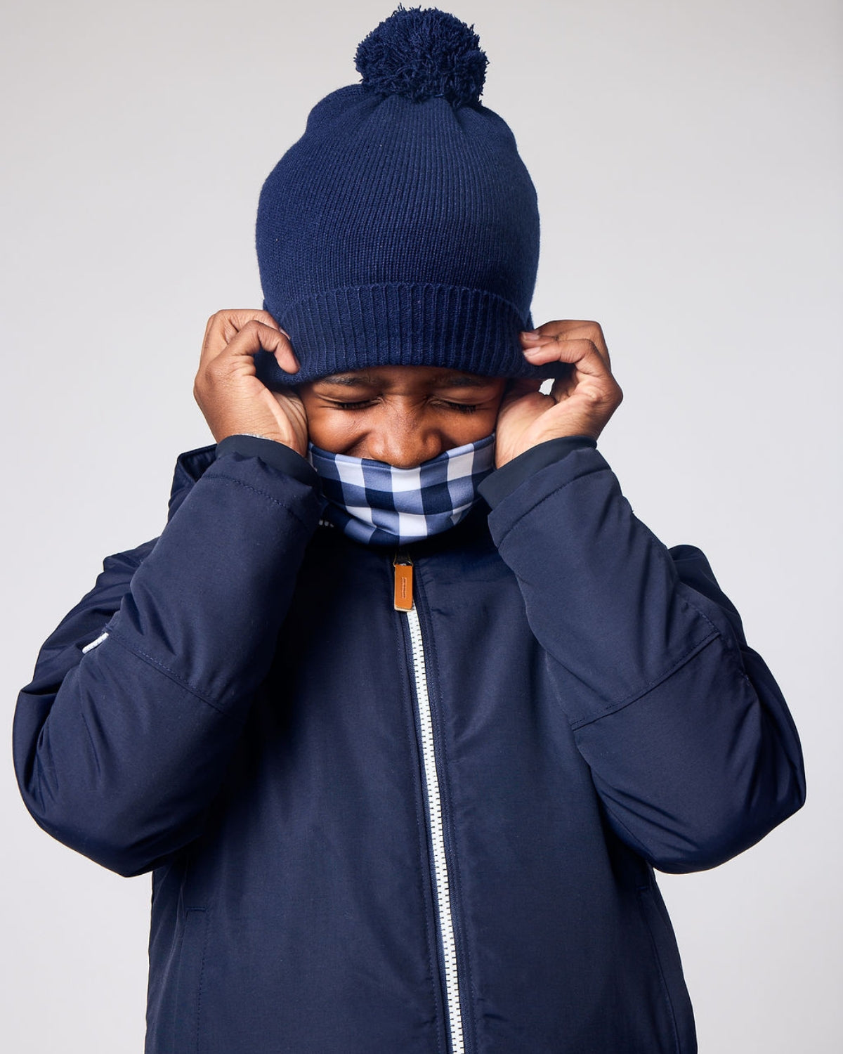 Knit Pom Hat in Navy Blue