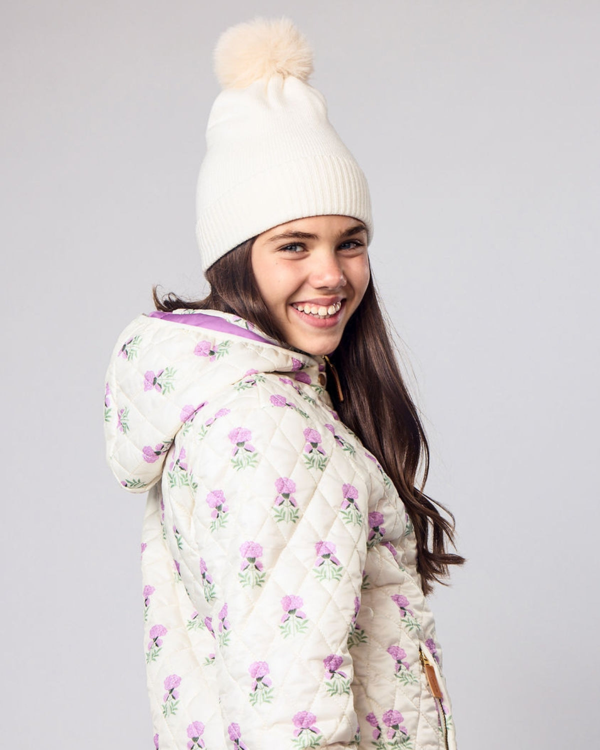 Knit Pom Hat in Winter White