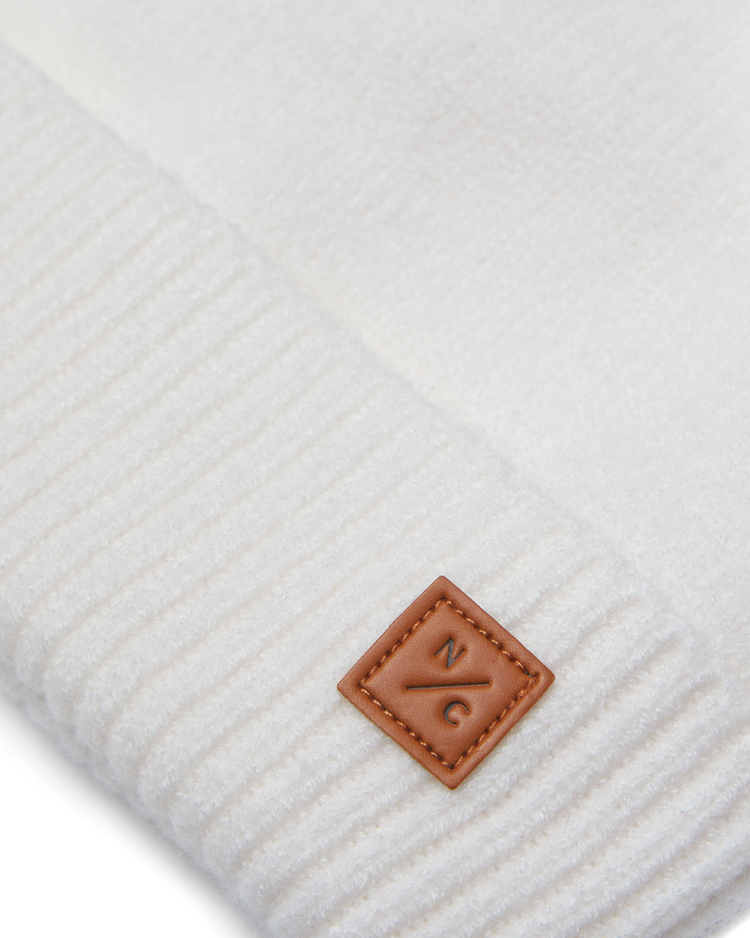 Winter White Knit Winter Hat with Faux Fur Pom