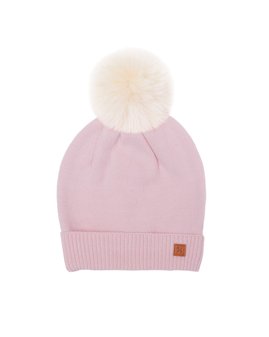 Ballerina Pink Knit Winter Hat with Faux Fur Pom