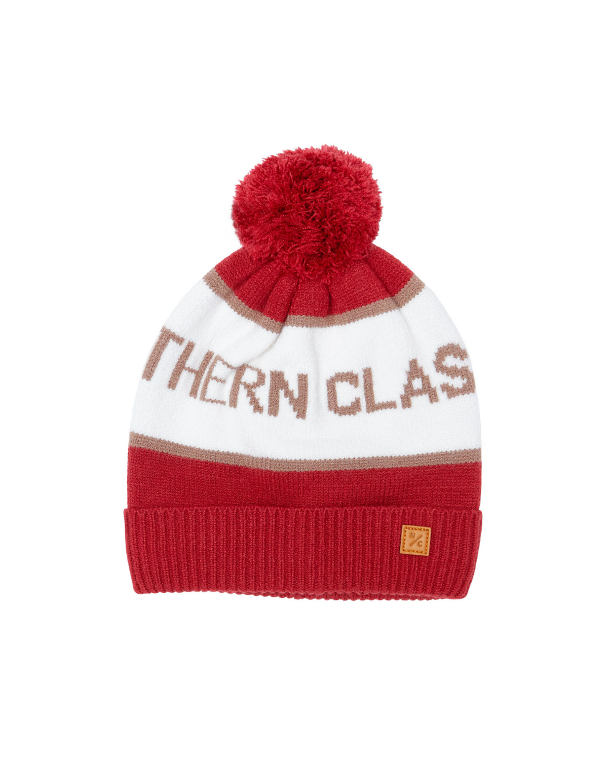 Northern Classics Knit Pom Hat in Heritage Red and Winter White