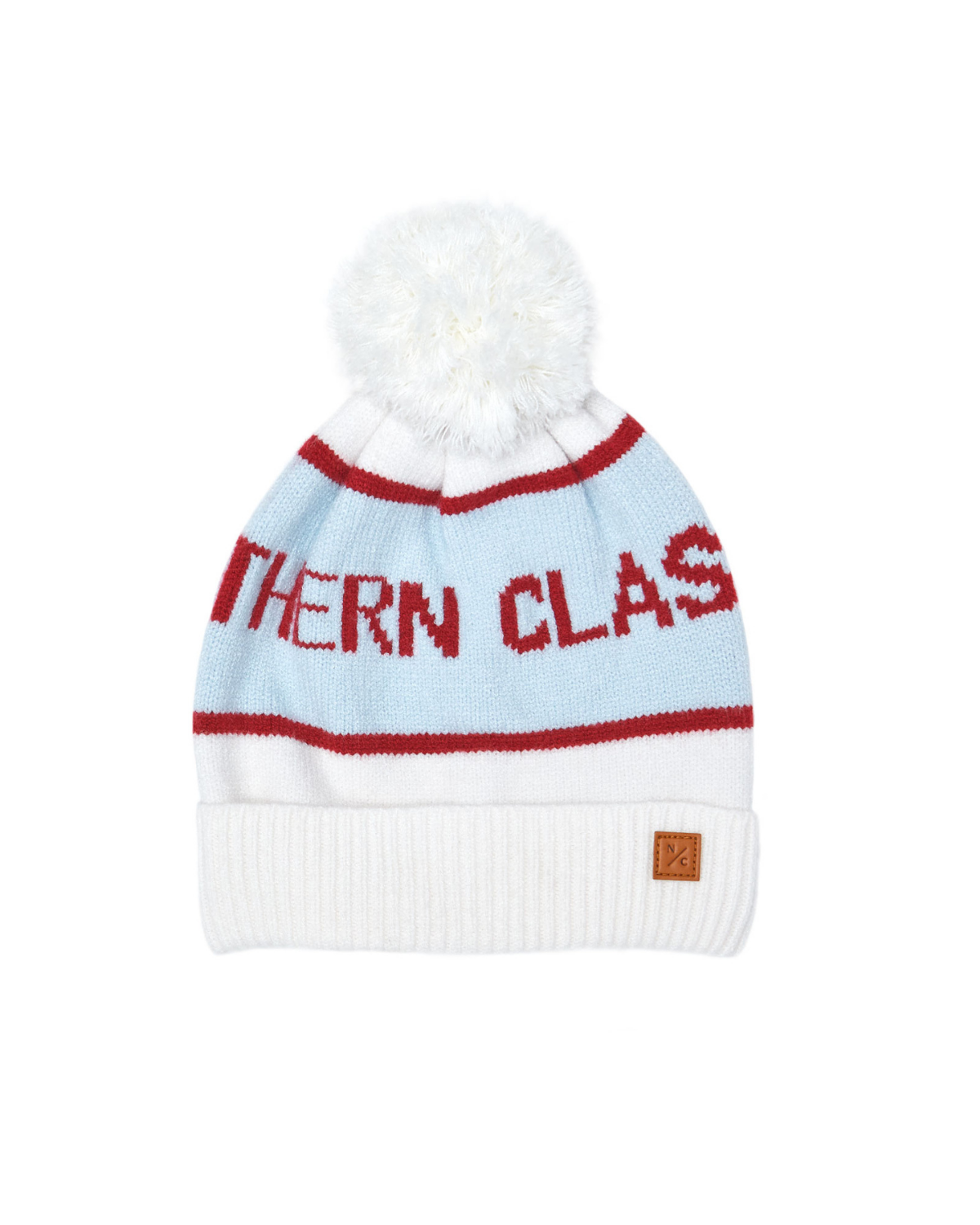 Northern Classics Knit Pom Hat in Winter White and Cloud Blue