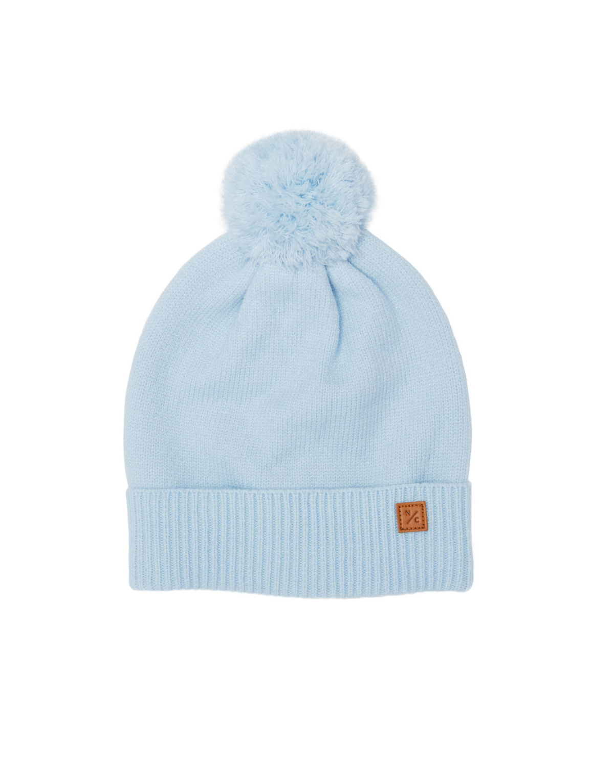 Cloud Blue Knit Winter Hat with Knit Pom
