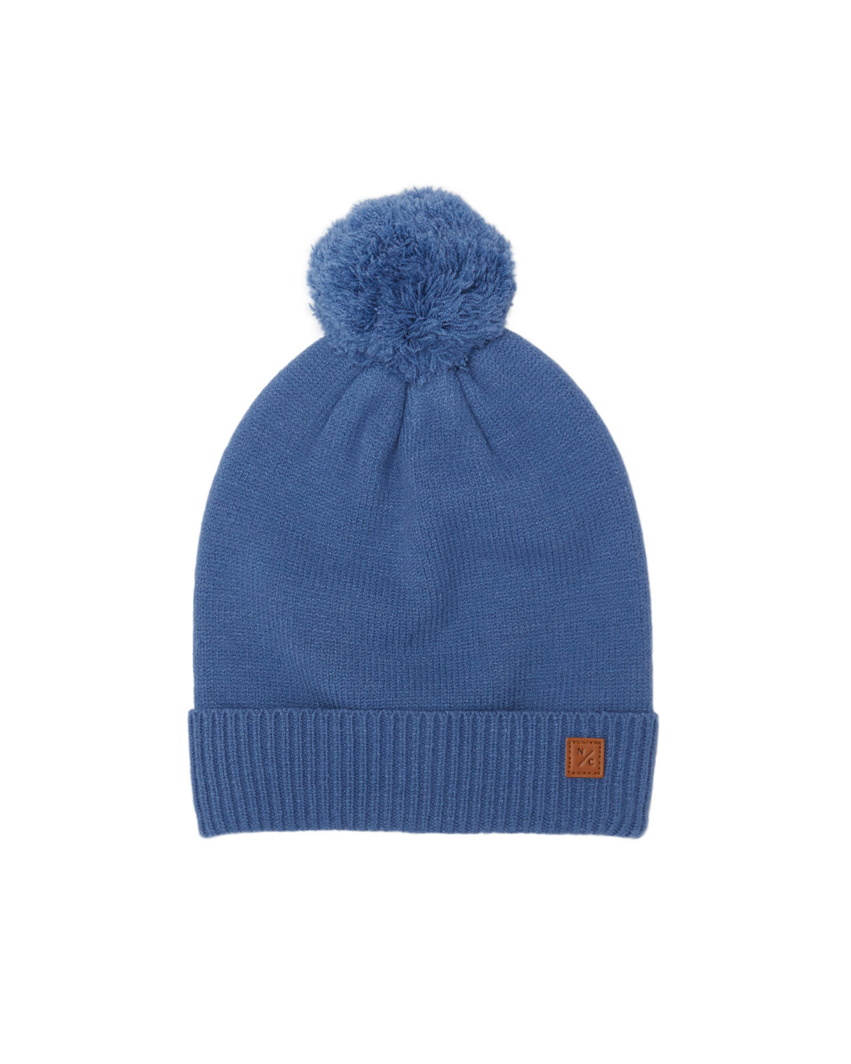 Mountain Blue Knit Winter Hat with Knit Pom