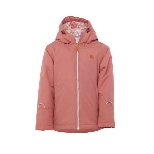 Girls pink winter coat for skiing and snow play, with warm insulation and waterproof outer shell for full cold weather protection and hood