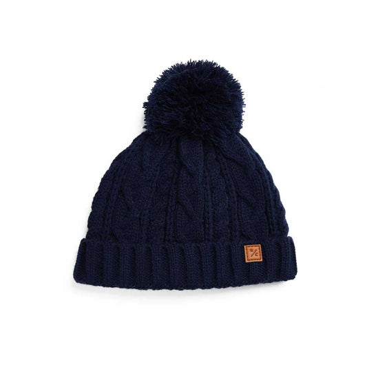 Classic Cable Knit Pom Pom Hat in Navy