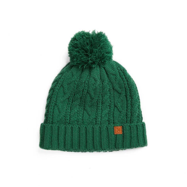 Classic Cable Knit Pom Pom Hat in Pine Green