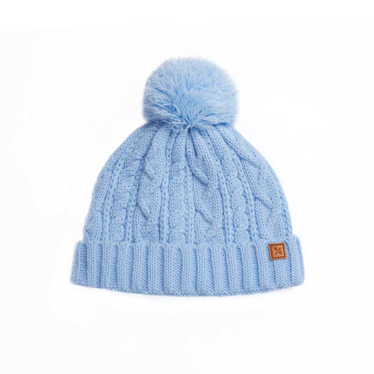 Classic Cable Knit Pom Pom Hat in Sky Blue