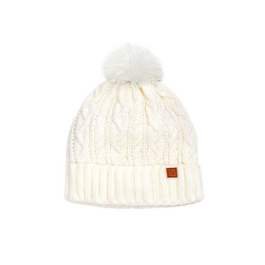 Classic Cable Knit Pom Pom Hat in Winter White